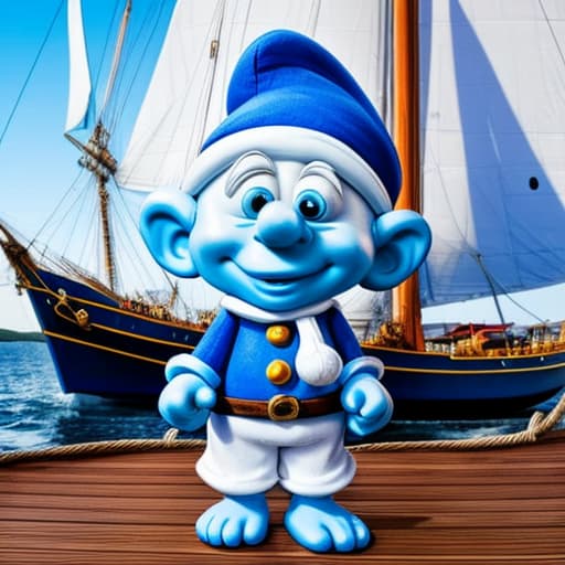  a smurf on a sailing ship