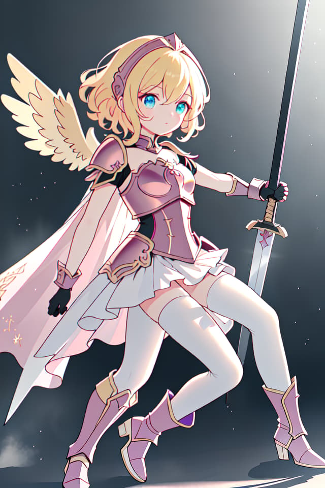  absurdres,highres,superlative,texture,contrast,top quality,masterpiece,(madeon) BREAK (solo,girl,warrior),kawaii,athlete,abs,blond,curly hair,(pink armor, armor, shoulder armor,gloves,winged helmet,tights,boots,),(the long sword,holding the long sword,grappling the sword in hand),(fighting stance,dynamic angle),(perfect hands,perfect clothes),((covering privates)), hyperrealistic, full body, detailed clothing, highly detailed, cinematic lighting, stunningly beautiful, intricate, sharp focus, f/1. 8, 85mm, (centered image composition), (professionally color graded), ((bright soft diffused light)), volumetric fog, trending on instagram, trending on tumblr, HDR 4K, 8K