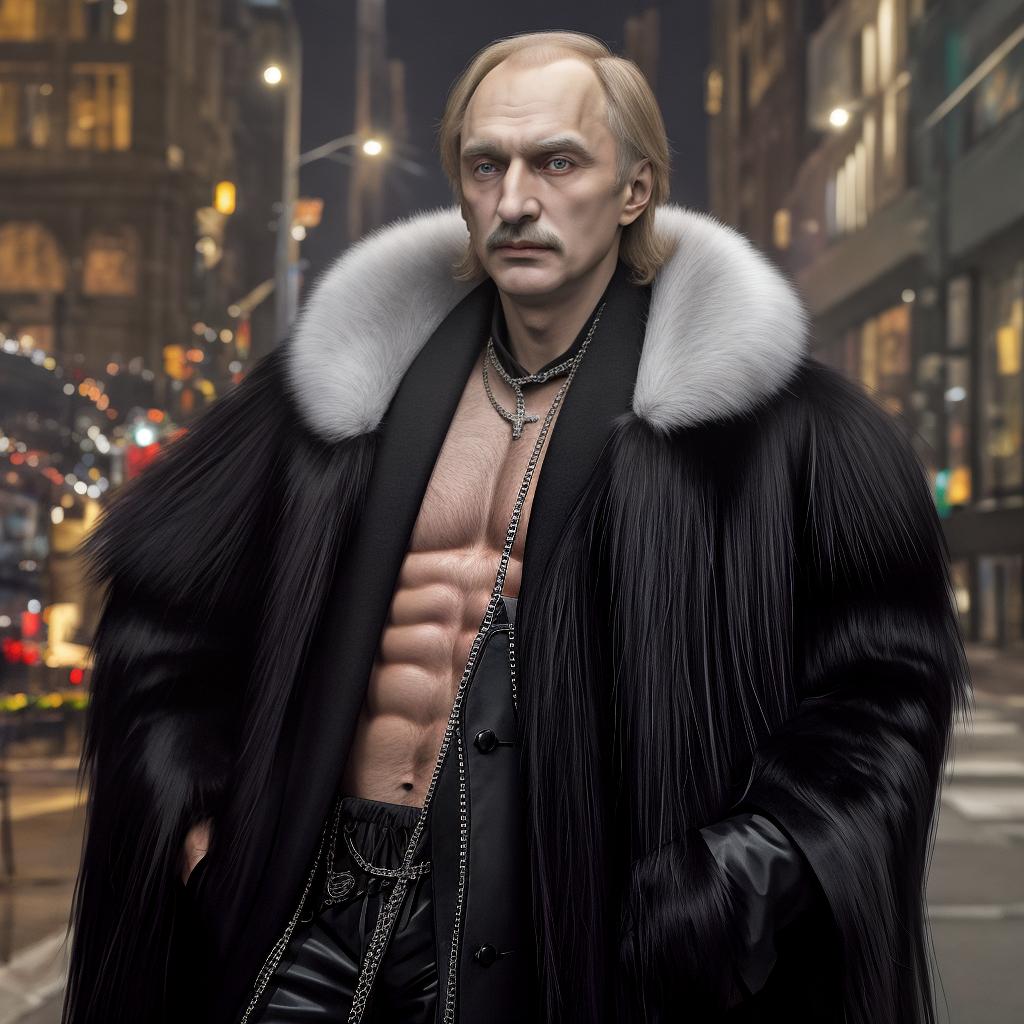  masterpiece, best quality, Vladimir Vladimirovich Gil, like on photo, in fur coat, under torso