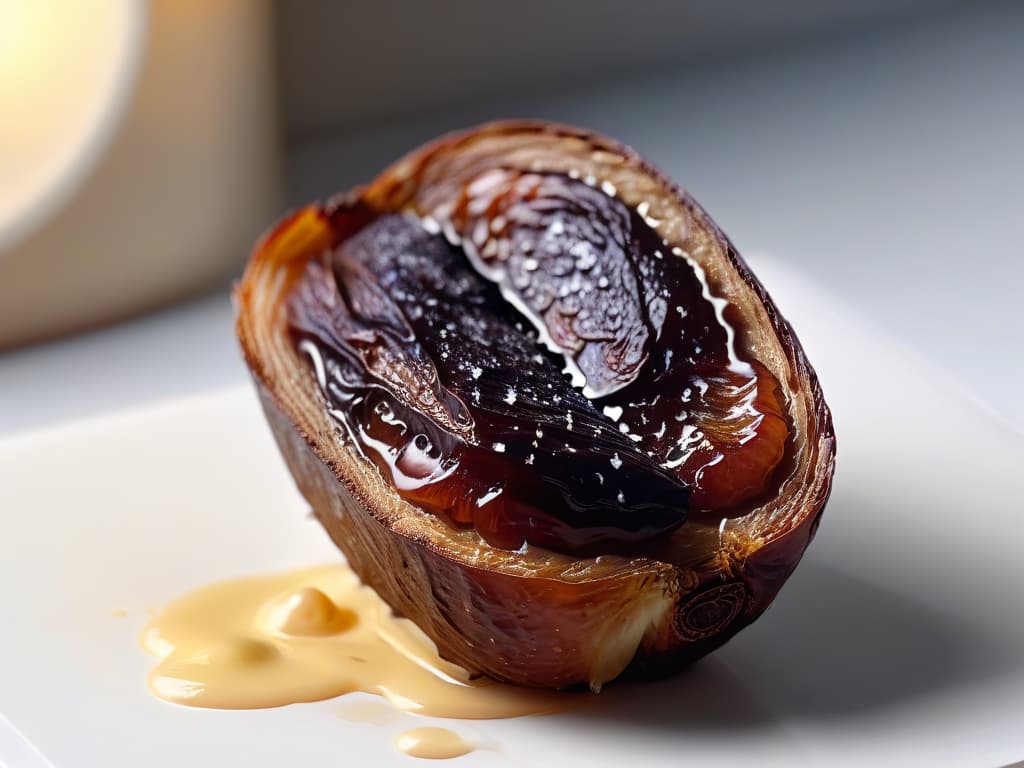  A closeup, ultradetailed image of a medjool date being sliced open, revealing its stickysweet interior filled with caramellike texture, against a plain, white background. The focus is on the intricate details of the date's flesh and the rich, golden hues of the natural sugars oozing out, showcasing the pure and wholesome essence of this revolutionary sweetener. hyperrealistic, full body, detailed clothing, highly detailed, cinematic lighting, stunningly beautiful, intricate, sharp focus, f/1. 8, 85mm, (centered image composition), (professionally color graded), ((bright soft diffused light)), volumetric fog, trending on instagram, trending on tumblr, HDR 4K, 8K