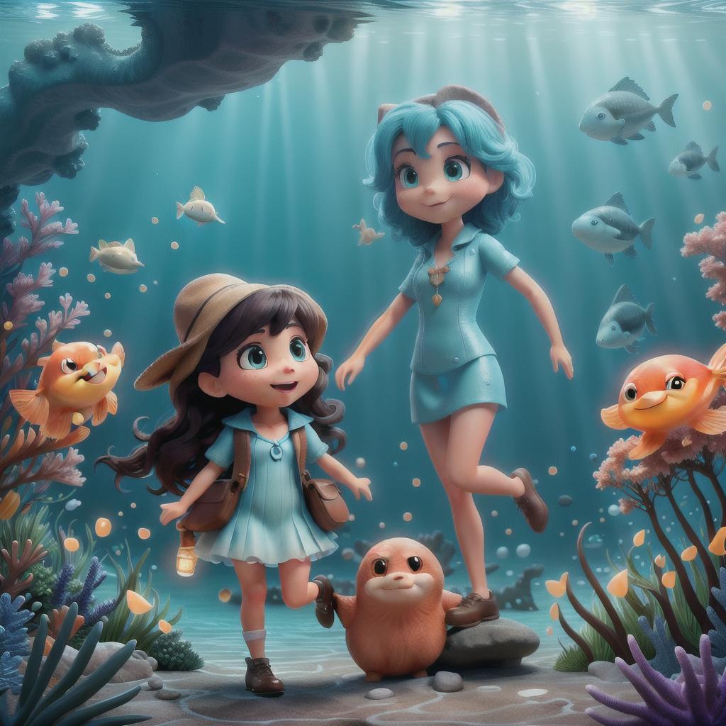  "A young child and their mother encountering a variety of cute, friendly sea creatures as they embark on a magical underwater adventure upon arriving at an island." hyperrealistic, full body, detailed clothing, highly detailed, cinematic lighting, stunningly beautiful, intricate, sharp focus, f/1. 8, 85mm, (centered image composition), (professionally color graded), ((bright soft diffused light)), volumetric fog, trending on instagram, trending on tumblr, HDR 4K, 8K