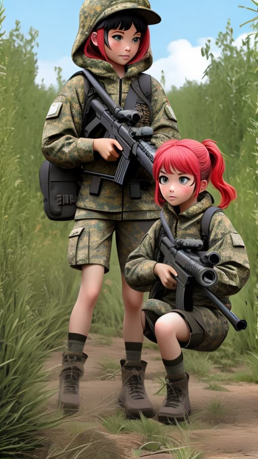 Two heads camouflage combat machine gun full body girls games