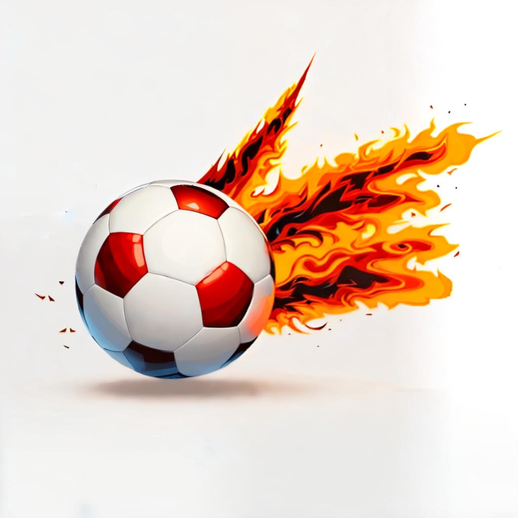  A white background with an iconic soccer ball ablaze in flames, ((vector art style)). professional design, best quality, masterpiece