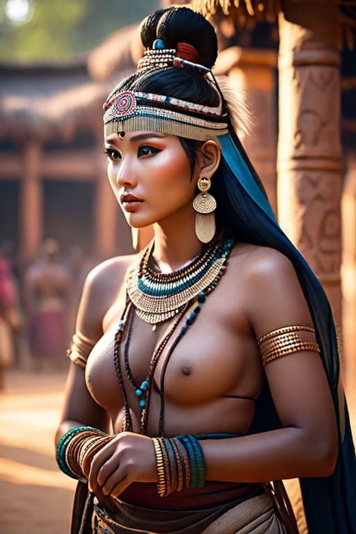  Tribal art hyperrealistic, full body, detailed clothing, highly detailed, cinematic lighting, stunningly beautiful, intricate, sharp focus, f/1. 8, 85mm, (centered image composition), (professionally color graded), ((bright soft diffused light)), volumetric fog, trending on instagram, trending on tumblr, HDR 4K, 8K