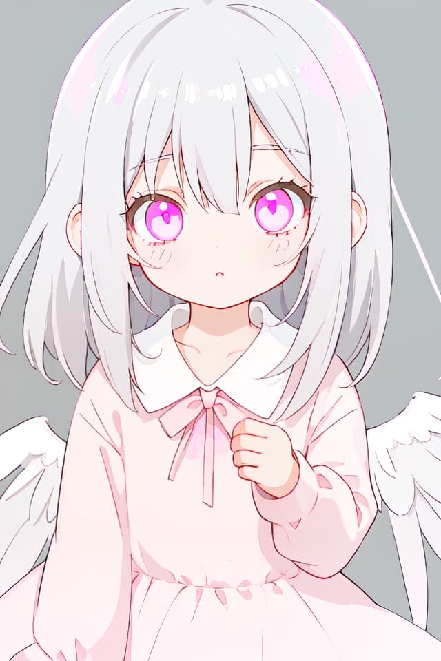  Gray hair Long Eye Pink Angel, Girl Cute