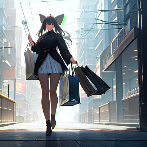  (Shopping bag), anime, highly detailed, 4k, high quality, trending on art station hyperrealistic, full body, detailed clothing, highly detailed, cinematic lighting, stunningly beautiful, intricate, sharp focus, f/1. 8, 85mm, (centered image composition), (professionally color graded), ((bright soft diffused light)), volumetric fog, trending on instagram, trending on tumblr, HDR 4K, 8K