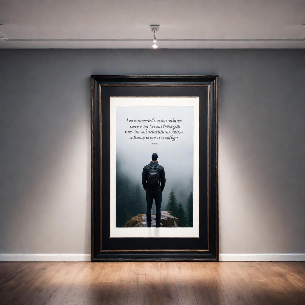  a digital artwork of a framed picture hanging on a wall with a meaningful love quote hyperrealistic, full body, detailed clothing, highly detailed, cinematic lighting, stunningly beautiful, intricate, sharp focus, f/1. 8, 85mm, (centered image composition), (professionally color graded), ((bright soft diffused light)), volumetric fog, trending on instagram, trending on tumblr, HDR 4K, 8K