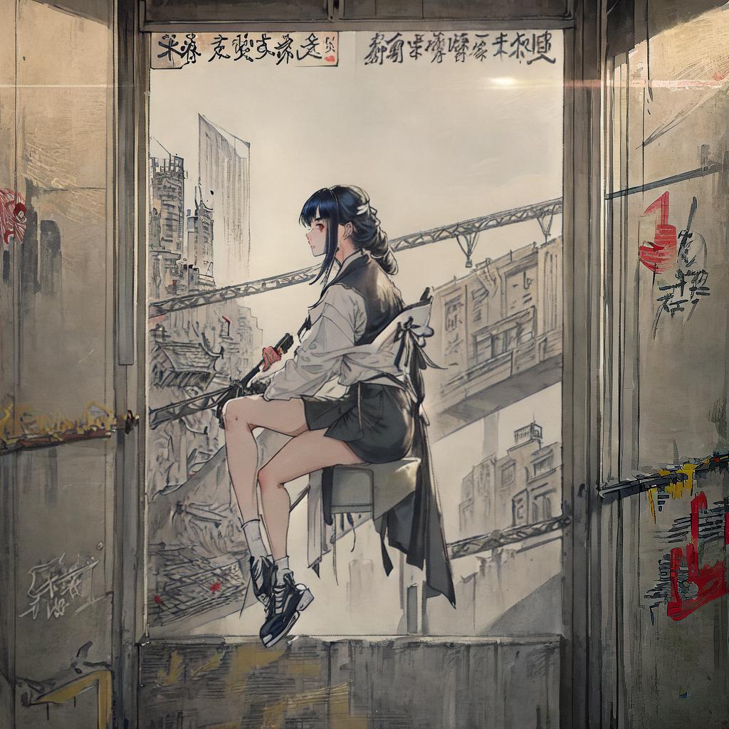  ((masterpiece)),(((best quality))), 8k, high detailed, ultra-detailed. A girl sitting in a classroom. 美式慵懶運動滑板風格街頭設計時尚, (graffiti tags) covering the blackboard, (skatepark ramps) in the corner, (urban streetwear) hanging on hooks, (graffiti artist) working on a new artwork. hyperrealistic, full body, detailed clothing, highly detailed, cinematic lighting, stunningly beautiful, intricate, sharp focus, f/1. 8, 85mm, (centered image composition), (professionally color graded), ((bright soft diffused light)), volumetric fog, trending on instagram, trending on tumblr, HDR 4K, 8K