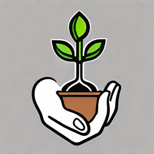  Draw a friendly, clean vector icon of a green plant sprouting from a thumb. The plant could have leaves and maybe a small flower or bud to represent growth and flourishing. This will create a recognizable and memorable icon that reflects the name of your business, Green Thumb Gardeners. ((for a logo)), minimalistic, vector illustration, (simple), (white background), no background, for a company, strong color contrast