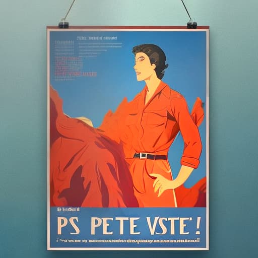  Affiche publicitaire pour un pressing. Une chemise repassée et des vêtements propres accrochés. Fond lumineux et accueillant, avec des couleurs vives comme le bleu et le blanc. Texte accrocheur 'Votre