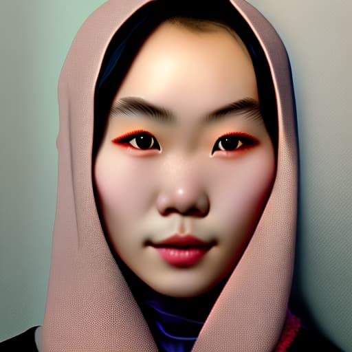 estilovintedois a Chinese girl having a mole under his right eye wearing hijab