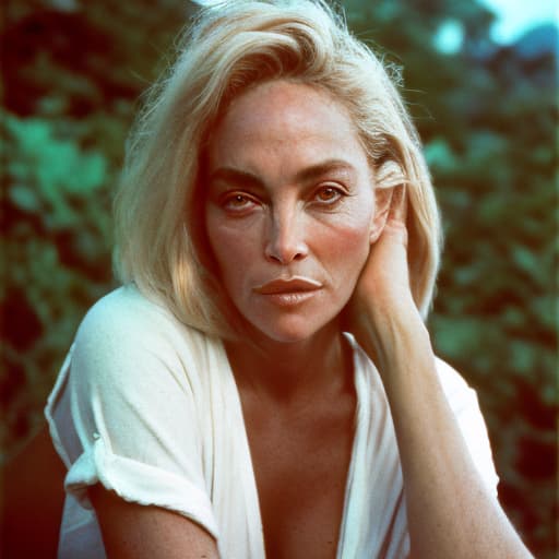 analog style Sharon stone fotographed by Sebastião Salgado