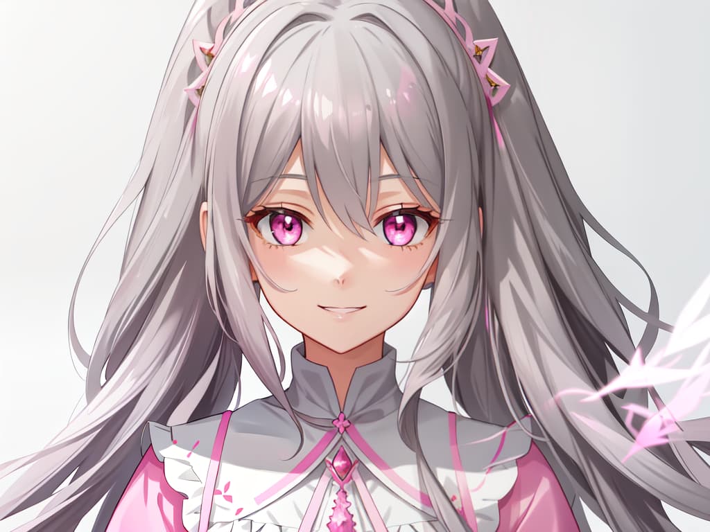  Girls, long hair, gray hair, pink eyes, smiles, happy, pink, masterpiece, best quality,8k,ultra detailed,high resolution,an extremely delicate and beautiful,hyper detail