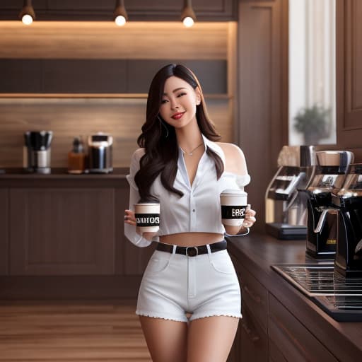  (women and coffee), photorealistic, highly detailed, 4k, high quality hyperrealistic, full body, detailed clothing, highly detailed, cinematic lighting, stunningly beautiful, intricate, sharp focus, f/1. 8, 85mm, (centered image composition), (professionally color graded), ((bright soft diffused light)), volumetric fog, trending on instagram, trending on tumblr, HDR 4K, 8K