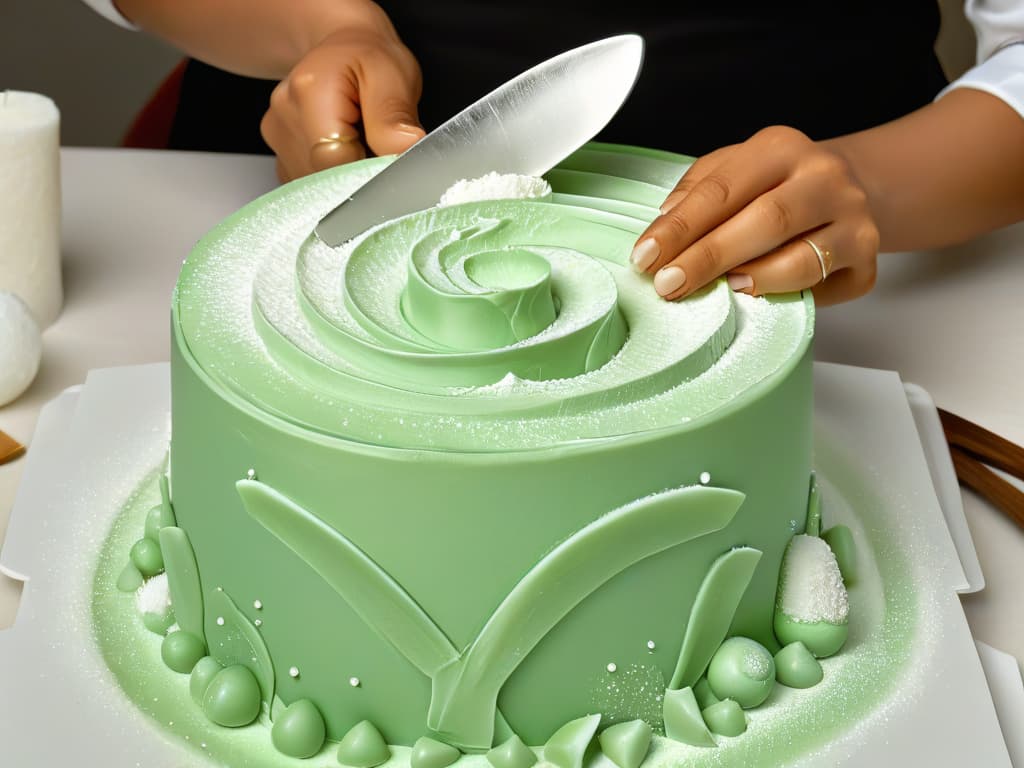  An ultradetailed, 8k resolution image of a pair of skilled hands delicately sculpting a intricate sugar sculpture, capturing the precise movements and focused expression of the artist. The hands are surrounded by an array of various sugar tools and molds, showcasing the artistry and dedication required to create stunning sugar sculptures. The background is a soft, neutral tone to emphasize the intricate details of the sculpting process. hyperrealistic, full body, detailed clothing, highly detailed, cinematic lighting, stunningly beautiful, intricate, sharp focus, f/1. 8, 85mm, (centered image composition), (professionally color graded), ((bright soft diffused light)), volumetric fog, trending on instagram, trending on tumblr, HDR 4K, 8K