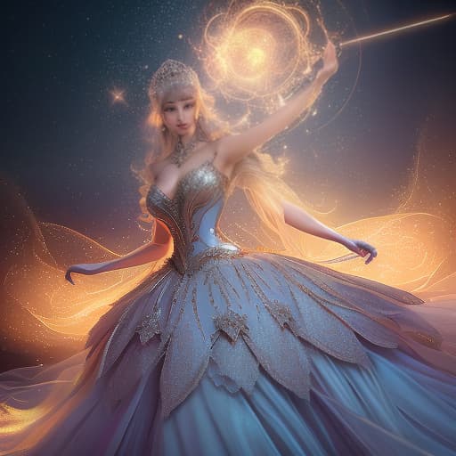  a beautiful woman in a sparky dress, bokeh volumetric lighting, star flares, instagram contest winner, extravagant dress, cinematic lighting h 704, within radiate connection, starry, beauty woman with detailed faces, akashic, candy  hyperrealistic, full body, detailed clothing, highly detailed, cinematic lighting, stunningly beautiful, intricate, sharp focus, f/1. 8, 85mm, (centered image composition), (professionally color graded), ((bright soft diffused light)), volumetric fog, trending on instagram, trending on tumblr, HDR 4K, 8K