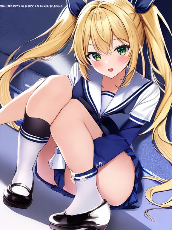  sailor uniform uniform blonde twintail miniskirt pantiliner cute