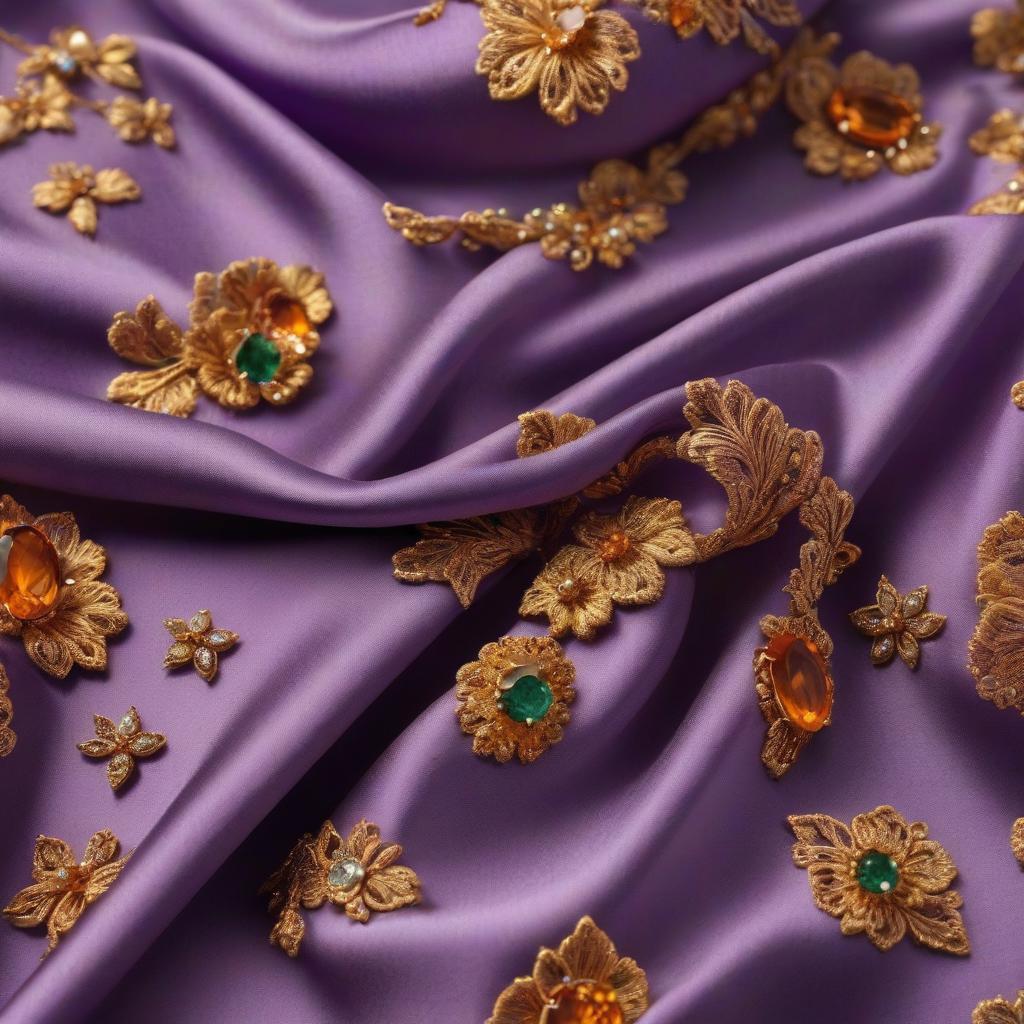  Purple silk linen. Topaz, diamonds, quartzite, amber, topaz, emerald. hyperrealistic, full body, detailed clothing, highly detailed, cinematic lighting, stunningly beautiful, intricate, sharp focus, f/1. 8, 85mm, (centered image composition), (professionally color graded), ((bright soft diffused light)), volumetric fog, trending on instagram, trending on tumblr, HDR 4K, 8K