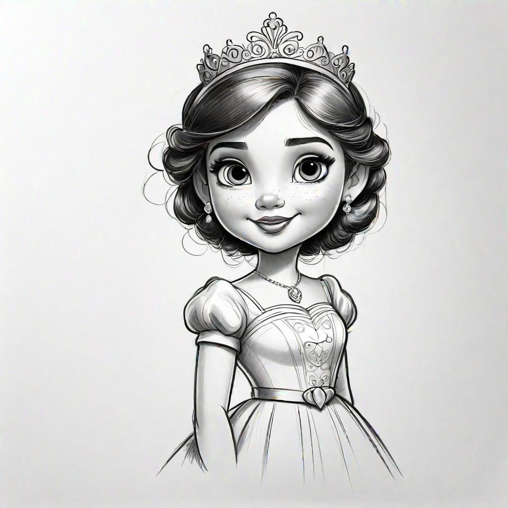  caricature sketch art of a {princess}, creative pencil sketch on white background, full body shot, mascot, clean background, (4k, best quality, masterpiece:1.2), ultrahigh res, highly detailed, sharp focus, (perfect image composition), <lora:StickersRedmond:1>, inspired by disney