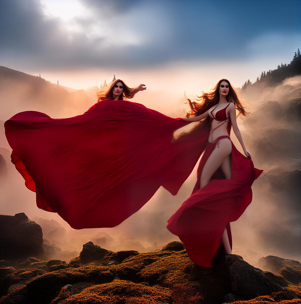  beautiful female wizard, wearing scantilly clad red medieval robes, casting a spell that sends a shockwave around her, posing provocatively against a reddish fantastical background hyperrealistic, full body, detailed clothing, highly detailed, cinematic lighting, stunningly beautiful, intricate, sharp focus, f/1. 8, 85mm, (centered image composition), (professionally color graded), ((bright soft diffused light)), volumetric fog, trending on instagram, trending on tumblr, HDR 4K, 8K