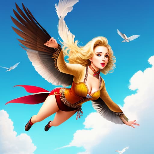  a beautiful lady with perfect face blond hair facing a flying sparrow unreal high quality