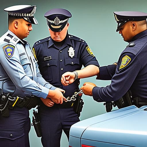  policeman putting a thief in handcuffs at the police station