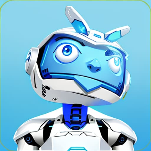  a white robot with blue face