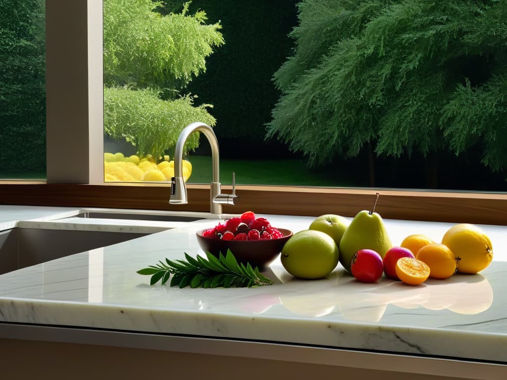  An ultradetailed image showing a sleek, modern kitchen with a pristine marble countertop adorned with an array of vibrant, freshly picked higo chumbos in various stages of ripeness. The fruits stand out against the minimalist backdrop, their deep magenta and golden hues contrasting with the clean lines and neutral tones of the kitchen. The natural light streaming in through a large window casts a soft, flattering glow on the fruits, highlighting their unique textures and shapes. hyperrealistic, full body, detailed clothing, highly detailed, cinematic lighting, stunningly beautiful, intricate, sharp focus, f/1. 8, 85mm, (centered image composition), (professionally color graded), ((bright soft diffused light)), volumetric fog, trending on instagram, trending on tumblr, HDR 4K, 8K