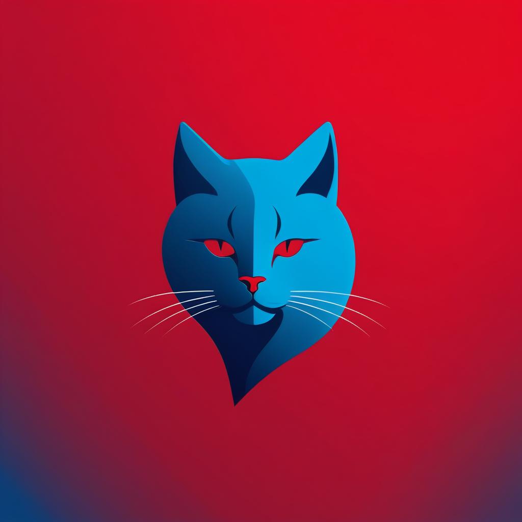  Minimalistic logo of a cat, blue and red background