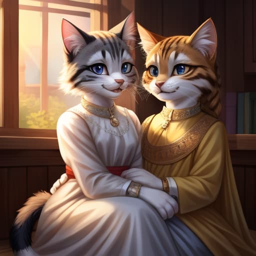  Straight couple of cats, open eyes, digital art, masterpiece, 4k, fine details,