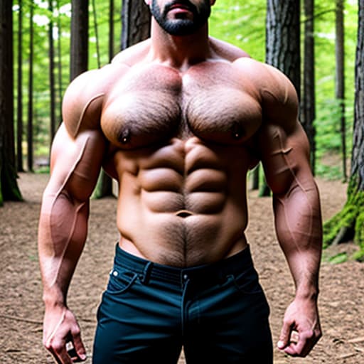  A massively muscled werewolf standing in a forest