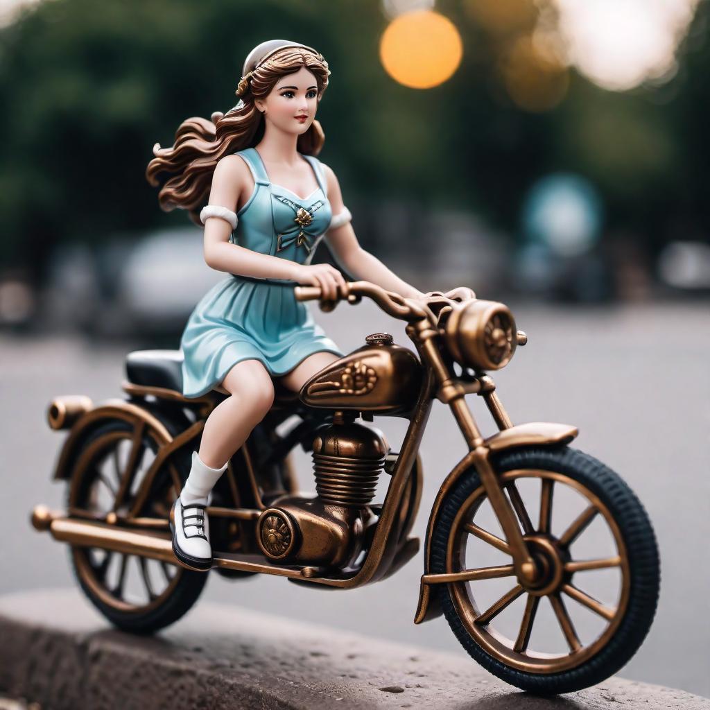  cinematic photo Girl in the form of an antique statue of the goddess plaster riding a bike . 35mm photograph, film, bokeh, professional, 4k, highly detailed