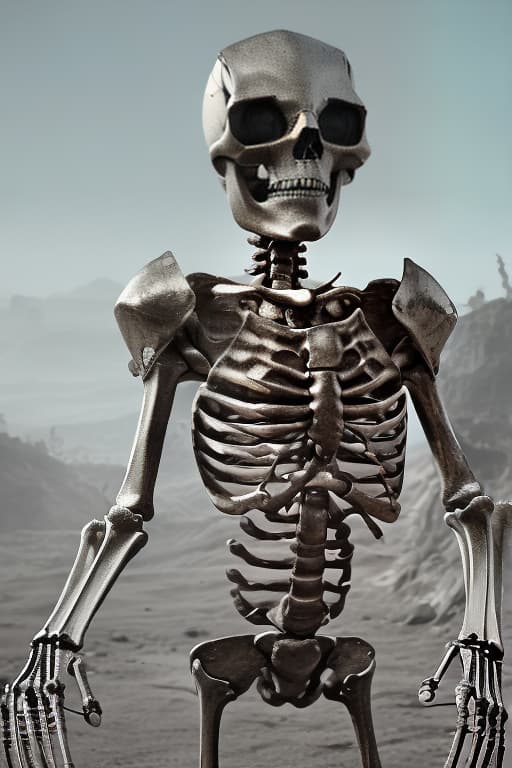 redshift style Skeleton wearing a full suit of knight armour on a theatre stage, leaving only the skull visible.