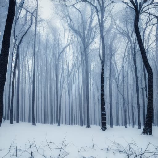  Mysterious atmosphere Snowy forest. Light gray clouds. Beautiful. Sparkling