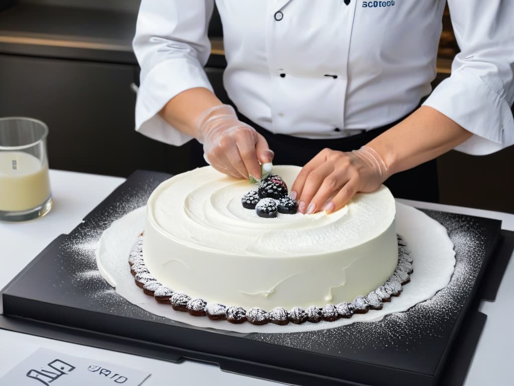  An intricately designed minimalist black and white illustration of a baker's hands meticulously crafting a detailed glutenfree pastry, showcasing the artistry and precision involved in glutenfree baking, set against a clean, white background to evoke a sense of professionalism and elegance. hyperrealistic, full body, detailed clothing, highly detailed, cinematic lighting, stunningly beautiful, intricate, sharp focus, f/1. 8, 85mm, (centered image composition), (professionally color graded), ((bright soft diffused light)), volumetric fog, trending on instagram, trending on tumblr, HDR 4K, 8K