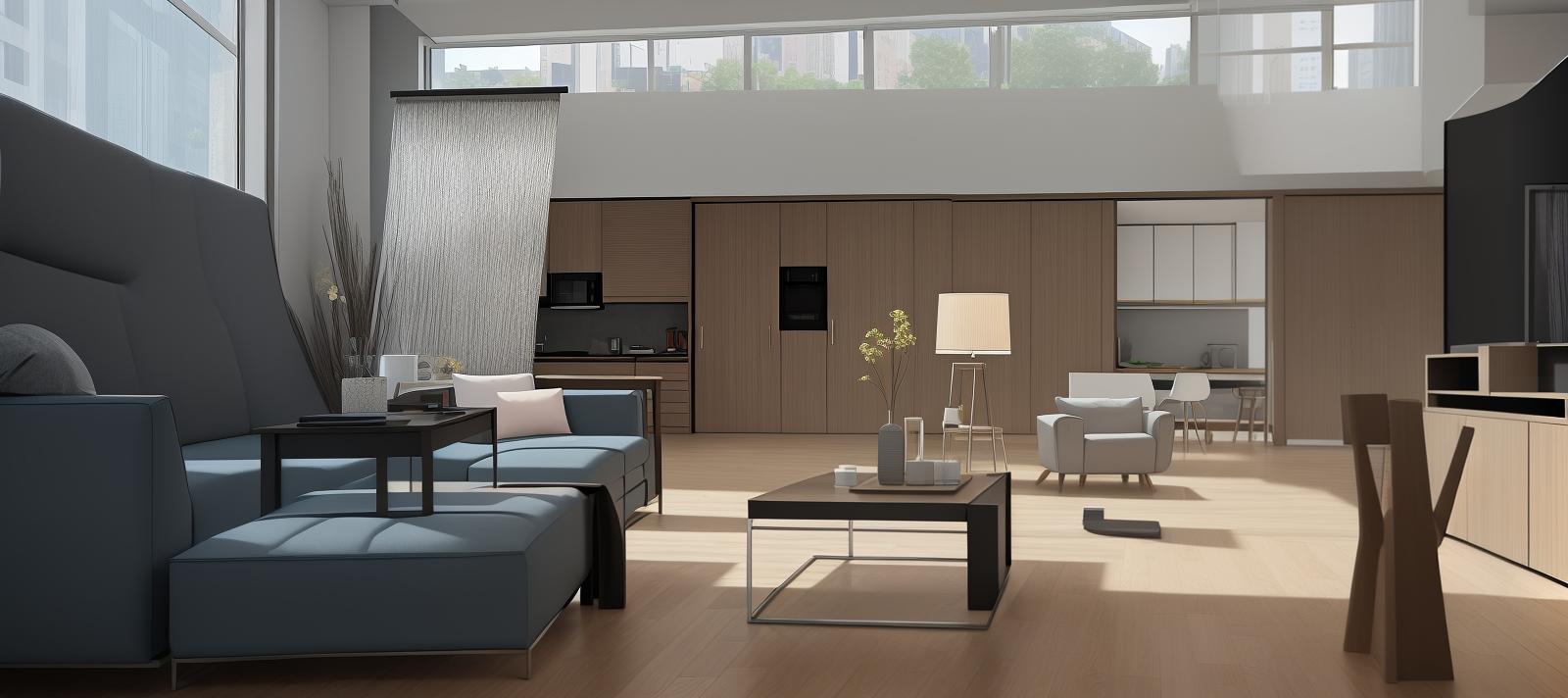  masterpiece, best quality, Best Quality, Masterpiece, 8k resolution,high resolution concept art of an apartment living room with floor to ceiling windows and modern furniture