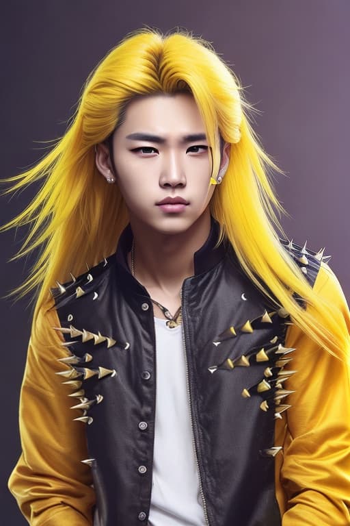  Female handsome eyebrow no sparkles aura yellow long spikey hair