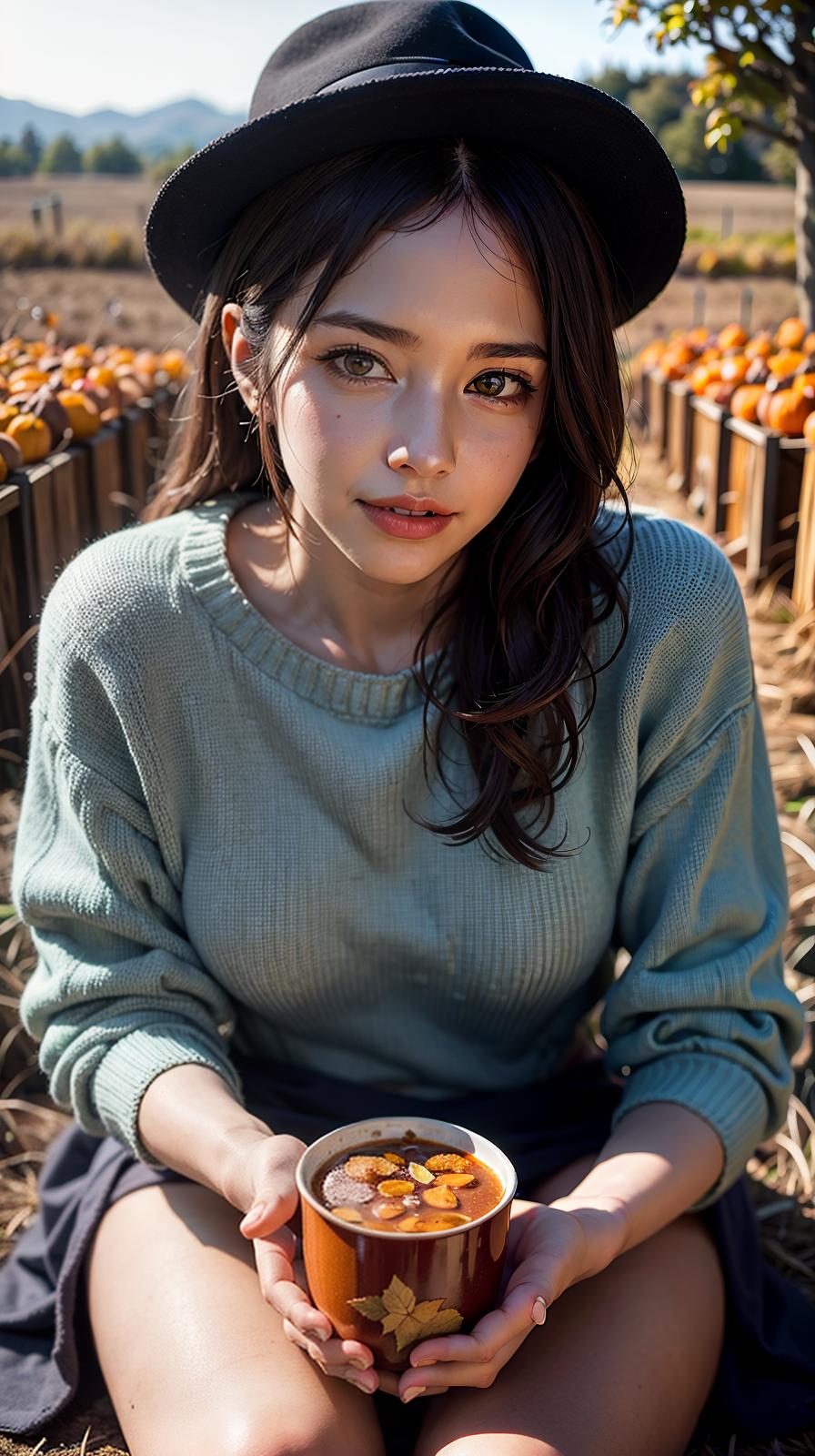  ultra high res, (photorealistic:1.4), raw photo, (realistic face), realistic eyes, (realistic skin), <lora:XXMix9_v20LoRa:0.8>, ((((masterpiece)))), best quality, very_high_resolution, ultra-detailed, in-frame, autumn, leaves, cozy sweater, harvest, pumpkin spice, falling leaves, bonfire, apple picking, golden colors, chilly weather, harvest festival, harvest moon, Thanksgiving, warm drinks, woodland walks, Halloween, sweater weather, crisp air, cozy blankets, harvest bounty