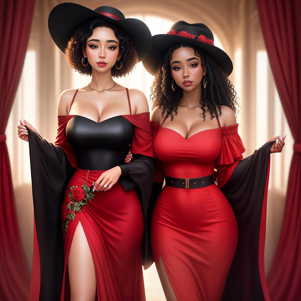  hyper realistic araffe woman in a red dress and black hat posing for a picture, photo in style of tyler mitchell, (dark shorter curly hair), cowyoung woman, streaming on twitch, cover art, doja cat, photo of young woman, mixed race woman, white cowboy hat, singer songwriter  hyperrealistic, full body, detailed clothing, highly detailed, cinematic lighting, stunningly beautiful, intricate, sharp focus, f/1. 8, 85mm, (centered image composition), (professionally color graded), ((bright soft diffused light)), volumetric fog, trending on instagram, trending on tumblr, HDR 4K, 8K