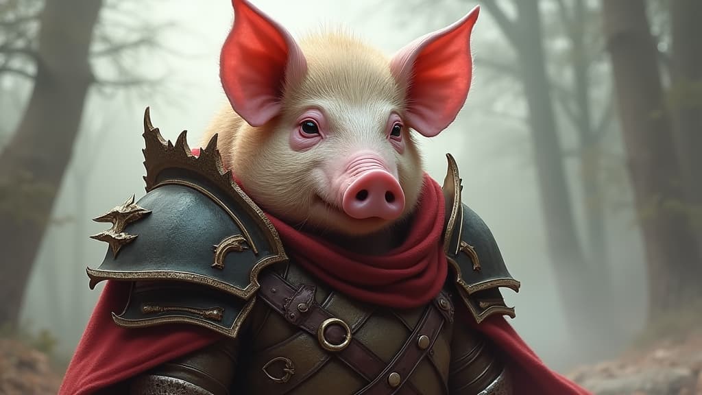  good quality, high quality, fantasy pig warrior in armor digital art