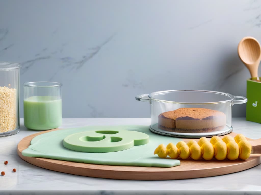  An ultradetailed 8k image of a sleek, minimalistic baking set inspired by Toy Story, featuring pastel colors and subtle character motifs on each utensil. The image showcases a rolling pin, cookie cutters, measuring cups, and spatulas neatly arranged on a pristine white marble countertop, exuding a sense of professional quality and whimsical charm. hyperrealistic, full body, detailed clothing, highly detailed, cinematic lighting, stunningly beautiful, intricate, sharp focus, f/1. 8, 85mm, (centered image composition), (professionally color graded), ((bright soft diffused light)), volumetric fog, trending on instagram, trending on tumblr, HDR 4K, 8K