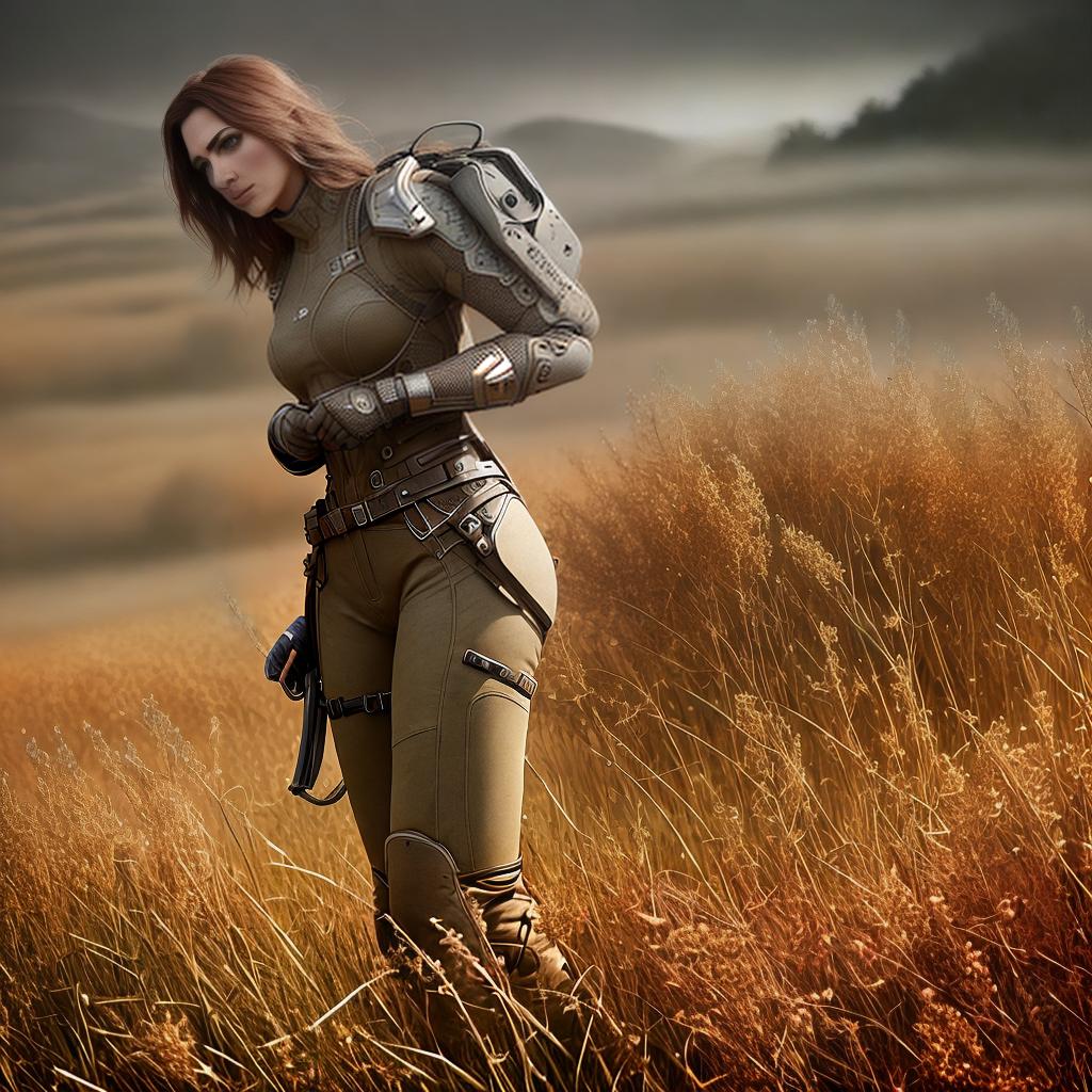  update this image and add woman in the field hyperrealistic, full body, detailed clothing, highly detailed, cinematic lighting, stunningly beautiful, intricate, sharp focus, f/1. 8, 85mm, (centered image composition), (professionally color graded), ((bright soft diffused light)), volumetric fog, trending on instagram, trending on tumblr, HDR 4K, 8K