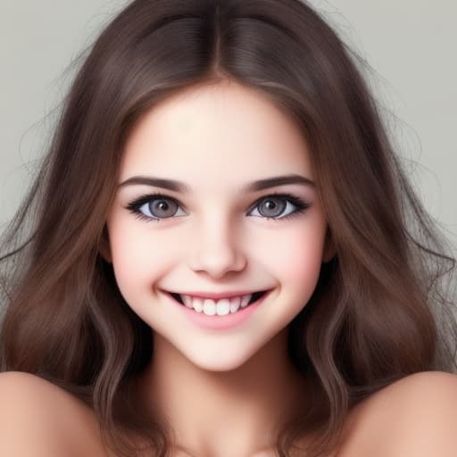  beautiful cute girl. happy. smile. over-detailed face and nose and eyes and lips and body and hands. big bobs