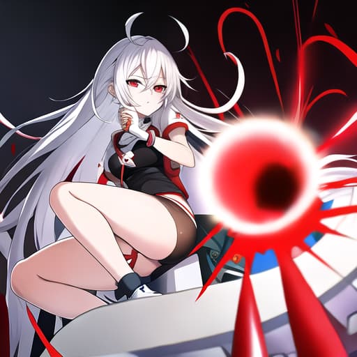  anime  with White hair and Red Eye giving birth a    of the hospital