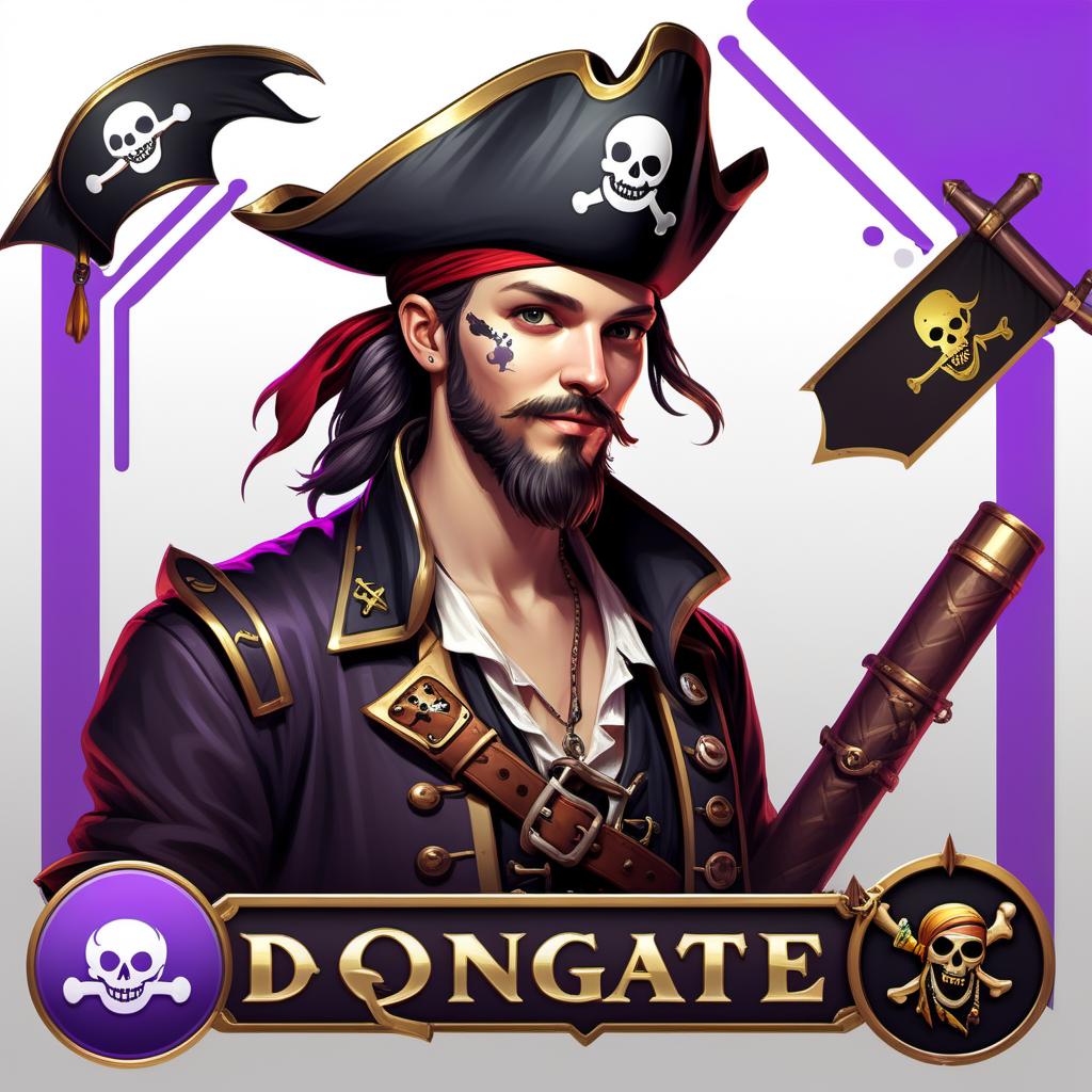  Signs and icons "Donate" for a streamer on Twitch, pirates.
