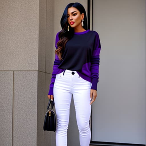  Black that is in purple and white jeans full body