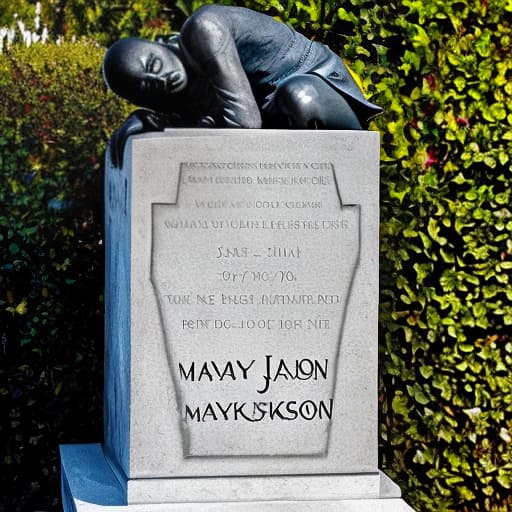  create a picture of mayckson jackson's grave with a statue of him