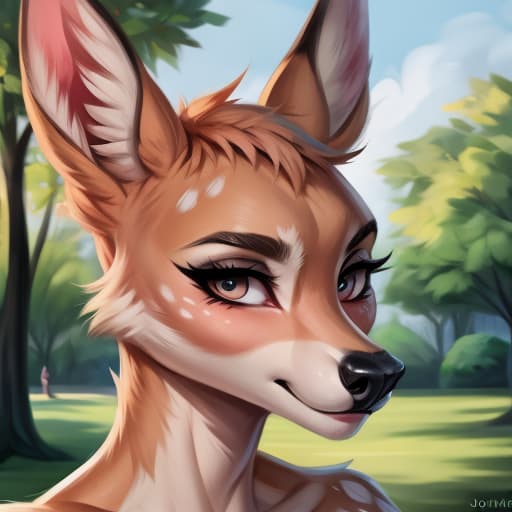  Deer, , gles, johnfoxart, park, best quality, best anatomy, best face, , piercing, open eyes, digital art, masterpiece, 4k, fine details,