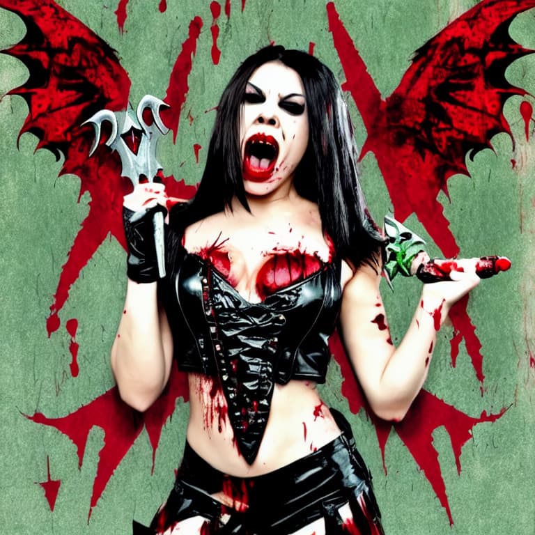  a < solo >:5.5 pagan vampire queen, open mouth, sharp teeth, blood dripping, splatter, nvinkpunk