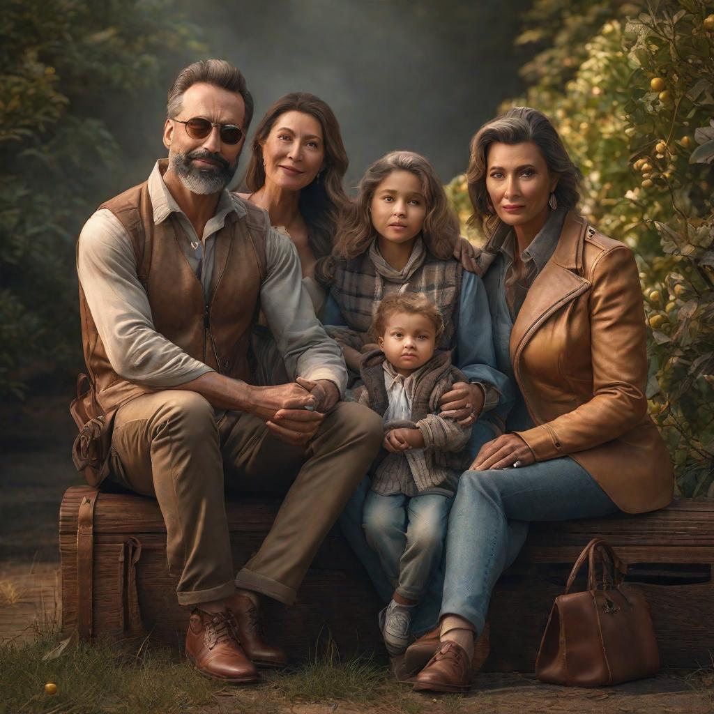  Family mom dad child hyperrealistic, full body, detailed clothing, highly detailed, cinematic lighting, stunningly beautiful, intricate, sharp focus, f/1. 8, 85mm, (centered image composition), (professionally color graded), ((bright soft diffused light)), volumetric fog, trending on instagram, trending on tumblr, HDR 4K, 8K